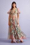 Pankaj & Nidhi_Multi Color Organza Karen Ruffle Maxi Dress_Online_at_Aza_Fashions