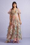 Buy_Pankaj & Nidhi_Multi Color Organza Karen Ruffle Maxi Dress_Online_at_Aza_Fashions