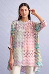 Buy_Pankaj & Nidhi_Multi Color Crepe Hand Embellishment Geometric Round Karen Tunic  _Online_at_Aza_Fashions