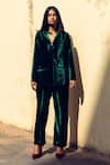 Gulabo Jaipur_Green Velvet Solid Notched Lapel Karla Coat And Pant Set _Online_at_Aza_Fashions