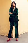 Gulabo Jaipur_Green Velvet Solid Notched Lapel Karla Coat And Pant Set _at_Aza_Fashions