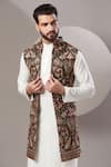 Kasbah_Black Georgette Embroidered Floral Paisley Nehru Jacket _Online_at_Aza_Fashions