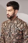 Kasbah_Black Georgette Embroidered Floral And Paisley Sherwani _Online_at_Aza_Fashions