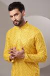 Kasbah_Yellow Georgette Embroidered Mirror Kurta _Online_at_Aza_Fashions