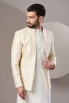 Kasbah_White Chanderi Embroidered Floral Bandhgala Jacket _Online_at_Aza_Fashions