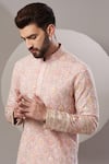 Kasbah_Pink Georgette, Cotton Embroidery Thread Kurta Set _Online_at_Aza_Fashions