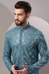 Kasbah_Blue Georgette Embroidered Mirror Chevron Kurta _Online_at_Aza_Fashions