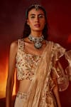 khushboo bagri_Ivory Crepe Embroidery Zardozi Scoop Neck Blouse Skirt Set _Online_at_Aza_Fashions