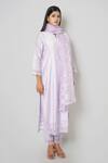 Kameez_Purple Chanderi Embroidered Floral Split V Neck Beautiful Spring Kurta Set _Online_at_Aza_Fashions