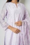 Shop_Kameez_Purple Chanderi Embroidered Floral Split V Neck Beautiful Spring Kurta Set _Online_at_Aza_Fashions