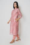 Kameez_Pink Chander Printed Floral Mandarin Collar Kurta _Online_at_Aza_Fashions