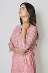 Buy_Kameez_Pink Chander Printed Floral Mandarin Collar Kurta _Online_at_Aza_Fashions