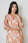 Buy_Kameez_Coral Chanderi Summer Poppy Printed Kurta And Pant Set_Online_at_Aza_Fashions