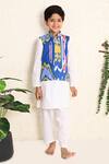 THE COTTON STAPLE_Blue Cotton Printed Ikat Bundi Kurta Set _Online_at_Aza_Fashions