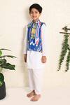 Buy_THE COTTON STAPLE_Blue Cotton Printed Ikat Bundi Kurta Set _Online_at_Aza_Fashions