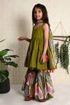 THE COTTON STAPLE_Green Cotton Tassels Camisole Kurta Sharara Set _Online_at_Aza_Fashions