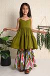 Buy_THE COTTON STAPLE_Green Cotton Tassels Camisole Kurta Sharara Set _Online_at_Aza_Fashions