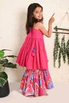 THE COTTON STAPLE_Pink Cotton Pom-poms, Tassels Rosette Tiered Kurta With Sharara _Online_at_Aza_Fashions