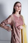 Radhika & Raghav_Brown Chanderi Embroidery Mirror Notched Noori Short Kurta Sharara Set _Online_at_Aza_Fashions