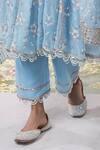 Mulmul_Blue 100% Pure Mulmul Embroidery Thread Kesariya Zari Anarkali Set _Online_at_Aza_Fashions