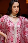 Shop_Harsha Khatry_Pink Tussar, Silk Round Neck Printed Kaftan And Palazzo Set_Online_at_Aza_Fashions