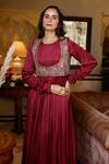 Buy_Harsha Khatry_Wine Velvet And Modal Silk Embroidered Jacket Mirror Anarkali With Koti _Online_at_Aza_Fashions