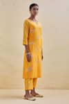 Buy_Kamaltaas_Yellow Chanderi Silk, Lining Mulmul Gota, Floral Embroidered Kurta And Pant Set _Online_at_Aza_Fashions
