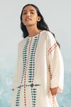 Ikai_Ivory Cotton Silk Chanderi Applique Round Nile Tribal Kaftan  _Online_at_Aza_Fashions