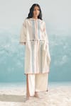 Buy_Ikai_Ivory Cotton Silk Chanderi Applique Round Nile Tribal Kaftan  _Online_at_Aza_Fashions