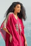 Ikai_Pink Cotton Silk Chanderi Applique V Neck Nile Cutwork Kaftan _Online_at_Aza_Fashions