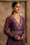 Buy_Omana By Ranjana Bothra_Purple Satin, Organza, Crepe Embroidery, Cut Floral Draped Anarkali With Belt _Online_at_Aza_Fashions