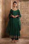OMANA BY RANJANA BOTHRA_Emerald Green Anarkali And Trouser - Bamber Raw Silk Bagh Sleeve Set For Women_Online_at_Aza_Fashions