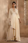 Shop_Omana By Ranjana Bothra_Ivory Silk, Chiffon, Organza Embroidery, Cut Asymmetric Anarkali Sharara Set _Online_at_Aza_Fashions