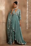 Shop_Omana By Ranjana Bothra_Blue Silk, Chiffon, Organza, Crepe Embroidery Asymmetric Anarkali Sharara Set _Online_at_Aza_Fashions
