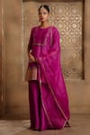 Omana By Ranjana Bothra_Magenta Cotton, Silk, Organza Gota Patti, Noor Placement Kurta Gharara Set _Online_at_Aza_Fashions