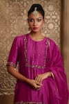 Shop_Omana By Ranjana Bothra_Magenta Cotton, Silk, Organza Gota Patti, Noor Placement Kurta Gharara Set _Online_at_Aza_Fashions