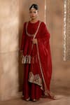 Shop_OMANA BY RANJANA BOTHRA_Red Chanderi Embroidery Zardozi Round Haya Short Anarkali Set _Online_at_Aza_Fashions