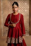 OMANA BY RANJANA BOTHRA_Red Chanderi Embroidery Zardozi Round Haya Short Anarkali Set _at_Aza_Fashions