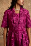 OMANA BY RANJANA BOTHRA_Magenta Peplum - Organza Embroidery Thread Jacket Collin Dori Gharara Set _Online_at_Aza_Fashions