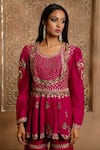 Buy_Omana By Ranjana Bothra_Pink Chanderi Embroidery Round Neck Heer Peplum Top And Gharara Set _Online_at_Aza_Fashions