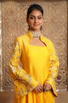 OMANA BY RANJANA BOTHRA_Yellow Kurta And Trouser - Bamber Raw Silk Embroidery Bella Bird Sleeve Set _at_Aza_Fashions