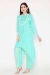 Bha Sha_Blue Muslin, Cotton, Satin Sequins, Beads Kimy Bandhani Print Tunic And Pant Set _Online_at_Aza_Fashions