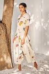 Kharakapas_Cream Mulmul Cotton Printed Terracotta V Neck Time Lapse Jumpsuit  _Online_at_Aza_Fashions