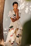 Buy_Kharakapas_Cream Mulmul Cotton Printed Terracotta V Neck Time Lapse Jumpsuit  _Online_at_Aza_Fashions