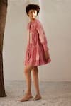 Buy_Kharakapas_Pink Mul Cotton Printed Lino Round Daffodil Frilled Hem Dress _Online_at_Aza_Fashions