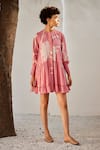 Shop_Kharakapas_Pink Mul Cotton Printed Lino Round Daffodil Frilled Hem Dress _Online_at_Aza_Fashions