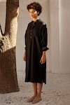 Kharakapas_Black Linen Mandarin Collar Eclipse Dress  _Online_at_Aza_Fashions