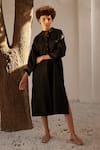 Buy_Kharakapas_Black Linen Mandarin Collar Eclipse Dress  _Online_at_Aza_Fashions