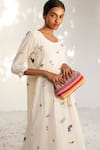 Kharakapas_Off White Mulmul Cotton Printed Floral Round Botanical Dress  _at_Aza_Fashions