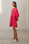 Kharakapas_Fuchsia Double Cotton Round Sweet Melody Dress  _Online_at_Aza_Fashions